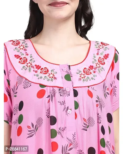 Elegant Pink Rayon Printed Nighty For Women-thumb5