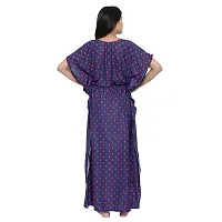 Elegant Navy Blue Satin Printed Nighty For Women-thumb1