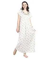 Elegant White Cotton Blend Printed Nighty For Women-thumb3