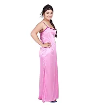 Elegant Pink Satin Solid Nighty With Robe For Women-thumb3