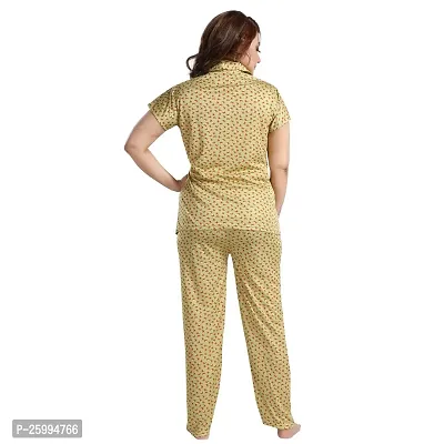 Zionity Yellow Cotton Blend Printed Top  Pyjama Set For Women-thumb2