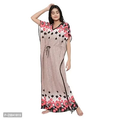 Elegant Beige Satin Printed Nighty For Women-thumb4