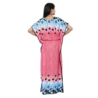 Elegant Pink Satin Printed Nighty For Women-thumb1