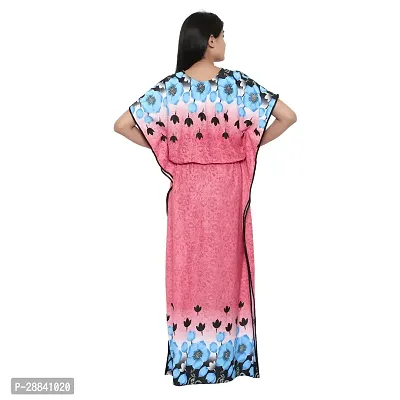 Elegant Pink Satin Printed Nighty For Women-thumb2