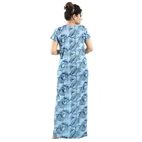 Elegant Blue Satin Printed Nighty For Women-thumb1