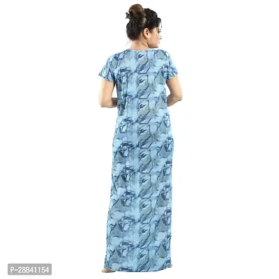 Elegant Blue Satin Printed Nighty For Women-thumb2