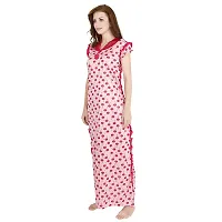 Elegant Pink Satin Printed Nighty For Women-thumb2