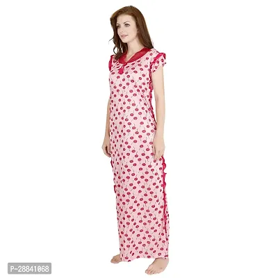 Elegant Pink Satin Printed Nighty For Women-thumb3