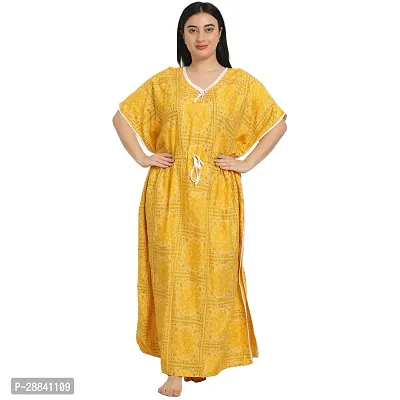 Elegant Yellow Cotton Blend Printed Nighty For Women