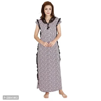 Elegant Purple Satin Printed Nighty For Women