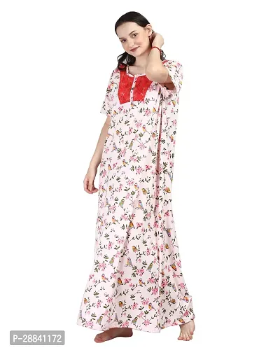 Elegant Pink Cotton Blend Printed Nighty For Women-thumb3