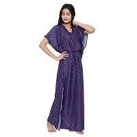 Elegant Navy Blue Satin Printed Nighty For Women-thumb2