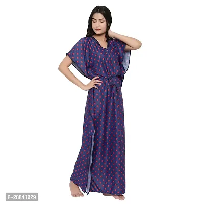 Elegant Navy Blue Satin Printed Nighty For Women-thumb3