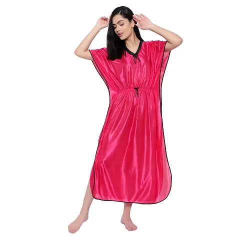Satin Solid Kaftan Nighty/Night Gowns