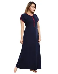 Elegant Blue Cotton Solid Nightdress For Women-thumb2