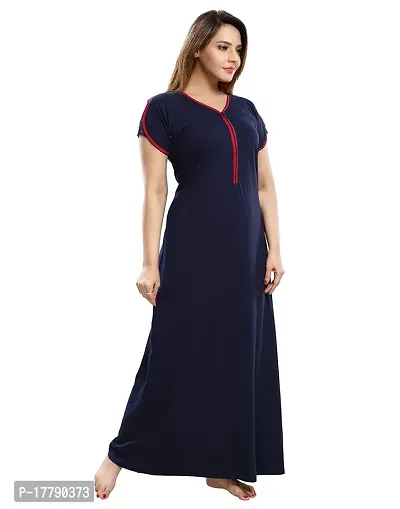 Elegant Blue Cotton Solid Nightdress For Women-thumb3