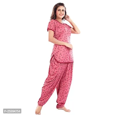 Zionity Pink Cotton Blend Printed Top  Pyjama Set For Women-thumb3