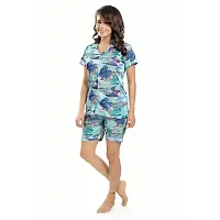 Zionity Blue Satin Printed Top And Shorts Set For Women-thumb3