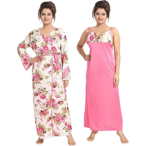 Stylist Satin Nighty And Robe For Women Pack Of 2