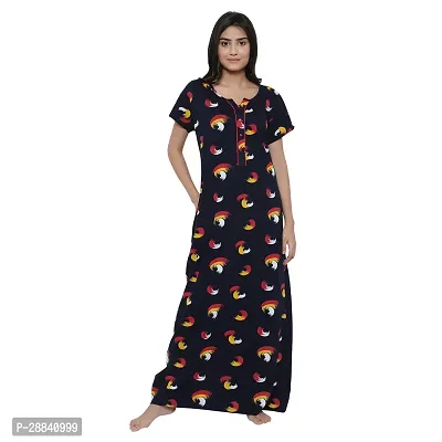 Elegant Black Cotton Printed Nighty For Women