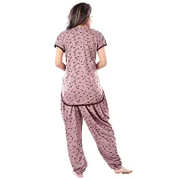 Zionity Brown Cotton Blend Printed Top  Pyjama Set For Women-thumb1