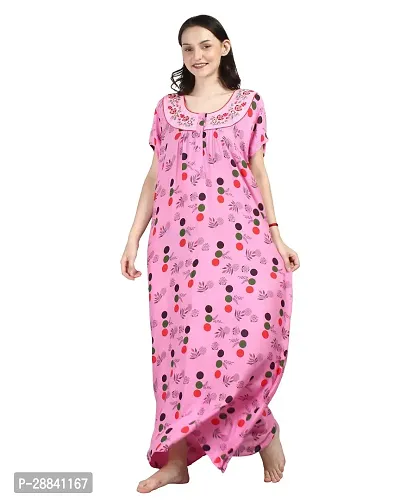 Elegant Pink Rayon Printed Nighty For Women-thumb3