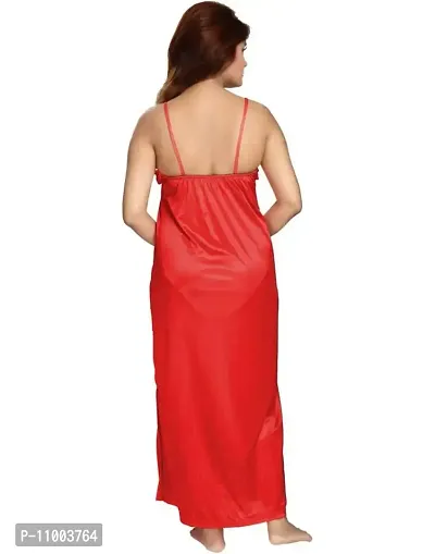 Zionity Women's Satin Full-Length Lace Nighty with Robe/Sleep Wear/Night Gown, Free Size (Red)-thumb4