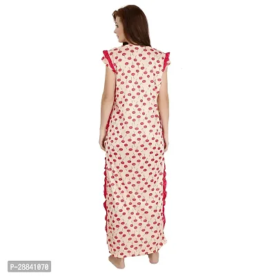 Elegant Red Satin Printed Nighty For Women-thumb2