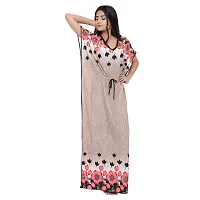 Elegant Beige Satin Printed Nighty For Women-thumb2