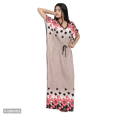 Elegant Beige Satin Printed Nighty For Women-thumb3