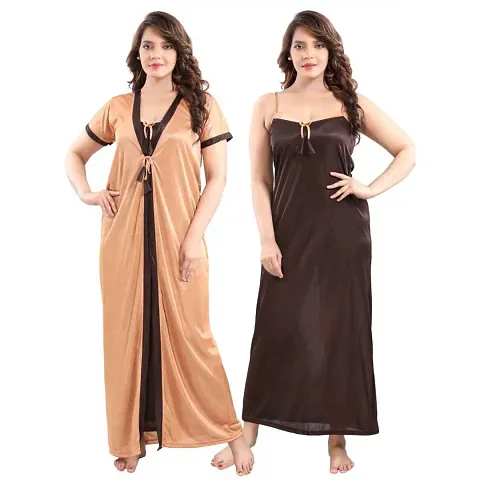 Stylist Satin Nighty And Robe For Women Pack Of 2