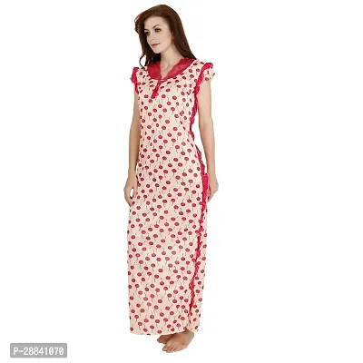 Elegant Red Satin Printed Nighty For Women-thumb3