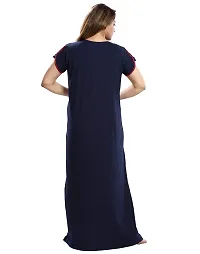 Elegant Blue Cotton Solid Nightdress For Women-thumb1