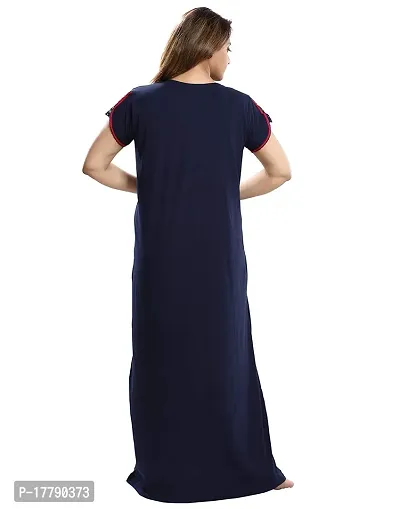 Elegant Blue Cotton Solid Nightdress For Women-thumb2