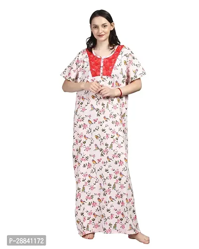 Elegant Pink Cotton Blend Printed Nighty For Women-thumb0