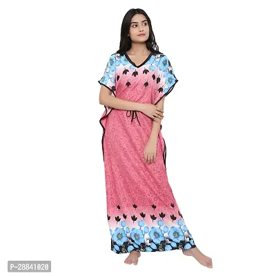 Elegant Pink Satin Printed Nighty For Women-thumb0