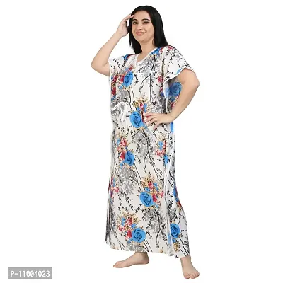 Zionity Women's Satin Full-Length Nighty/Night Wear/Sleep Wear in Blue & Black-thumb3