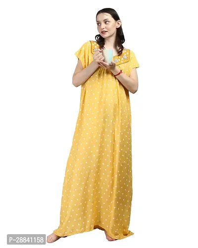 Elegant Yellow Rayon Printed Nighty For Women