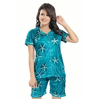 Zionity Women Printed Top & Shorts Set Blue-thumb1