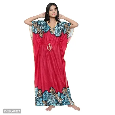 Elegant Red Satin Printed Nighty For Women-thumb0