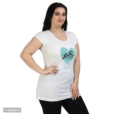 Stylish White Cotton Printed Round Neck Top For Women-thumb4