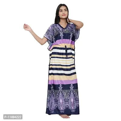 Zionity Women Satin V Neck Short Sleeve Printed Nighty (X-Large) Purple
