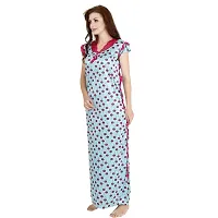 Elegant Blue Satin Printed Nighty For Women-thumb2