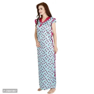 Elegant Blue Satin Printed Nighty For Women-thumb3