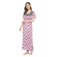 Elegant Pink Hosiery Printed Nighty For Women-thumb2