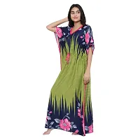 Elegant Green Satin Printed Nighty For Women-thumb2