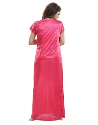 Zionity Women's Satin Full-Length Lace Nighty with Robe/Sleep Wear/Night Gown, Free Size (Hot Pink)-thumb1