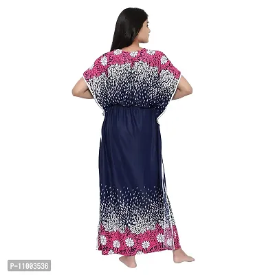 Zionity Women Satin V-Neck Half Sleeve Nightdress (X-Large) Blue-thumb2
