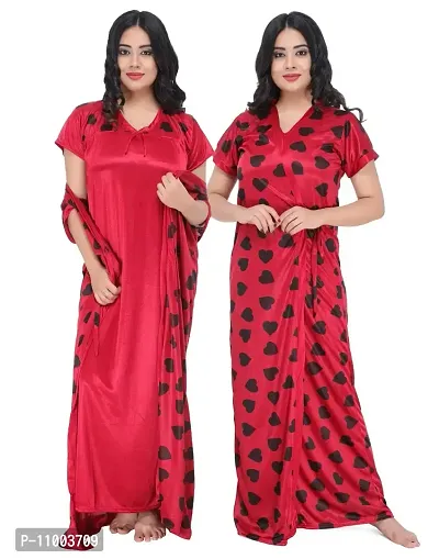 Zionity Women's Satin Full-Length Nighty/Night Wear/Sleep Wear/Night Gown, Free Size (Maroon)-thumb0