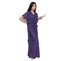 Elegant Navy Blue Satin Printed Nighty For Women-thumb4